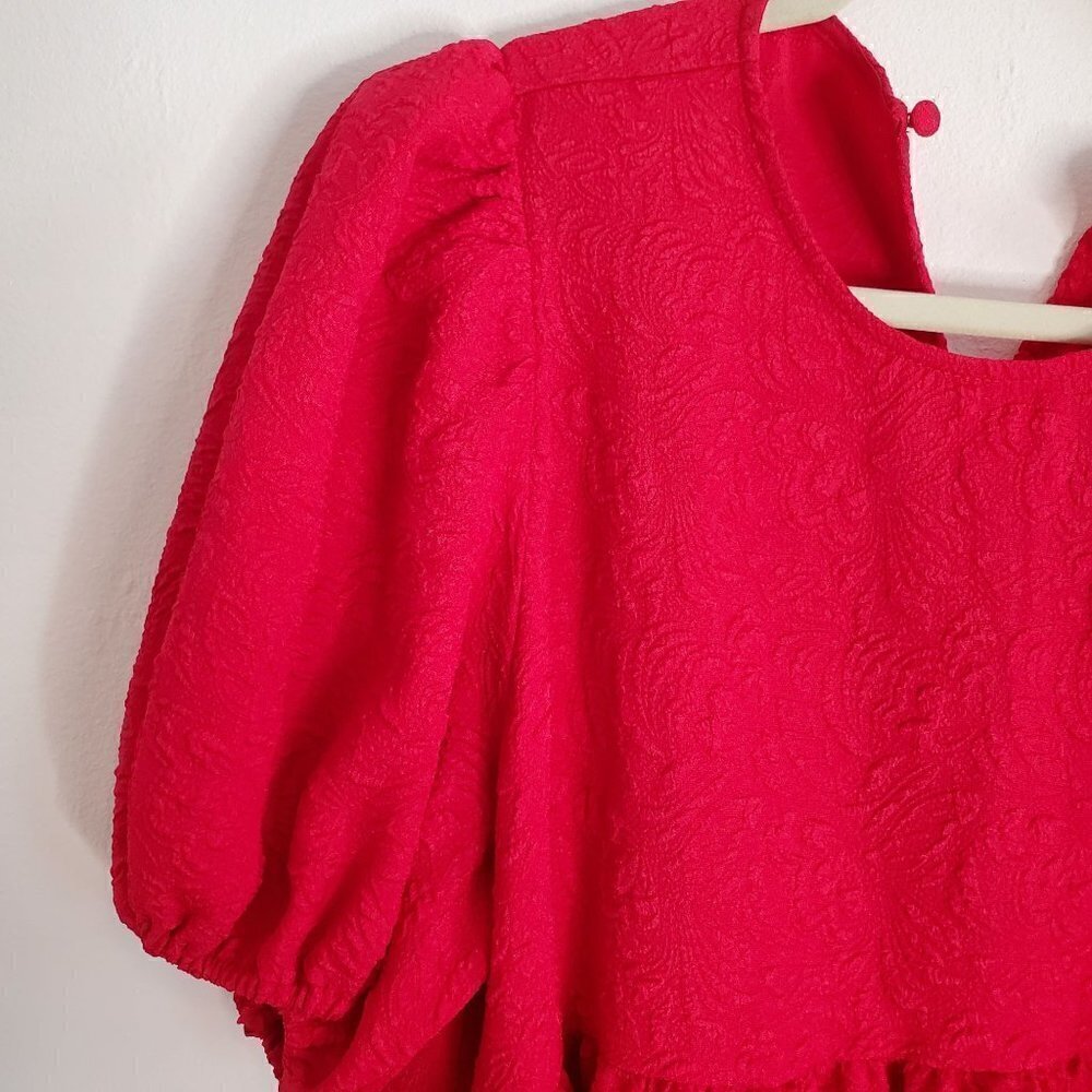 Scoop neck Puff Sleeves Red Dress Women Size M - Picture 5 of 13